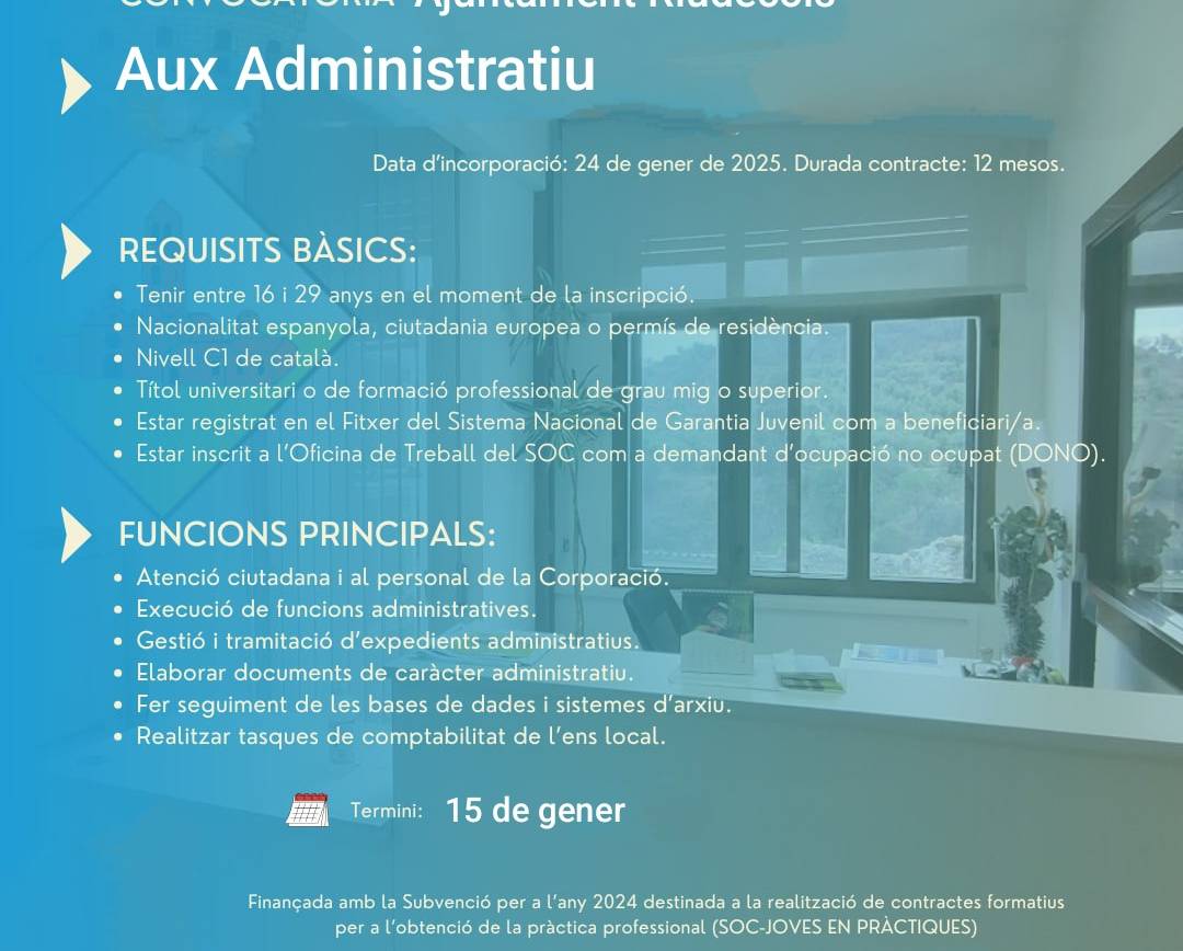 Oferta de feina com a auxiliar administratiu