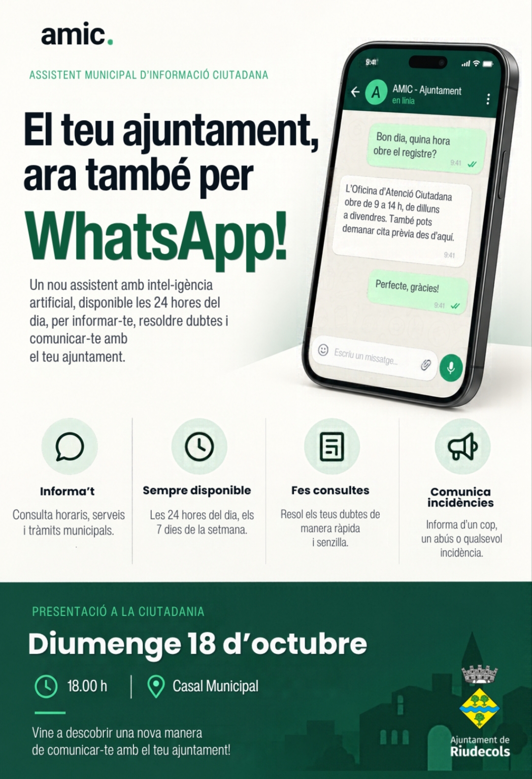 Prsdentem un assistent municipal per WhatsApp
